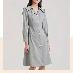 Roem Black Plaid Pleated Midi Dress - Long Sleeve/Lined